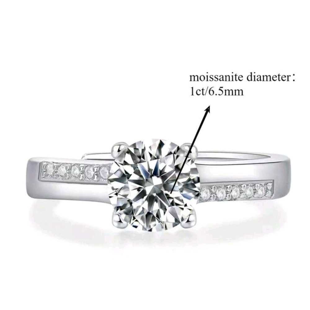 Silver Solitaire Ring With Channel Set Accents - image 2